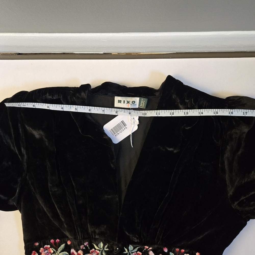 Rixo Emory Embroidered Silk-Velvet Gown black with floral/butterflys NWT sz 8 - Picture 14 of 15